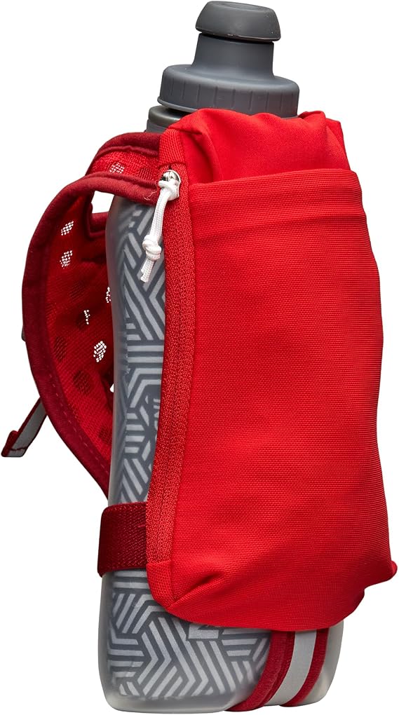 Nathan SpeedDraw 2 Insulated Handheld Running Water Bottle Flask 18oz Double-Wall Insulation, Ergonomic Grip, Blast Valve Cap, Phone & Key Storage Pockets, Reflective Design