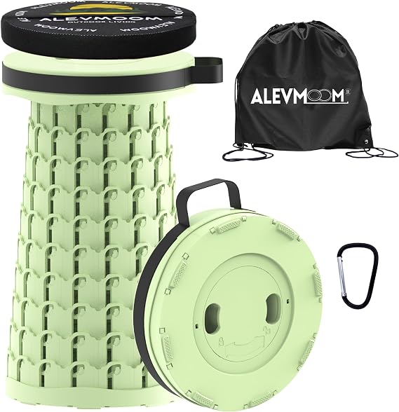 ALEVMOOM Upgraded Collapsible Stool with Cushion & Bag, 18" H Portable Retractable Telescoping Folding Stool for Adults, Lightweight But Sturdy Capacity 600 lbs for Camping Fishing Hiking Travel