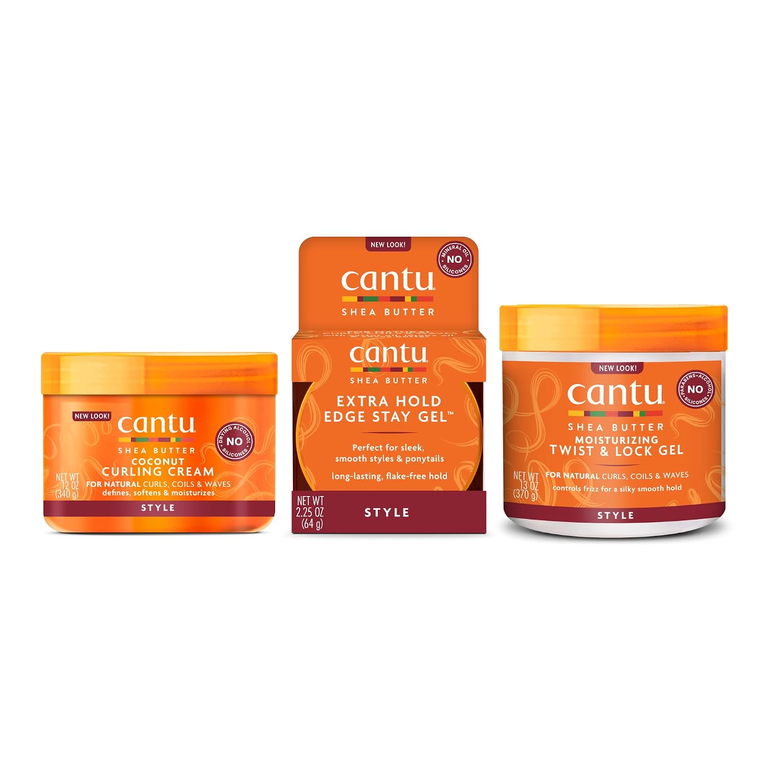 Cantu Hair Treatment Kit with Coconut Curling Cream, Edge Stay Gel, and Twist & Lock Gel with Shea Butter for Natural Hair Packaging May Vary
