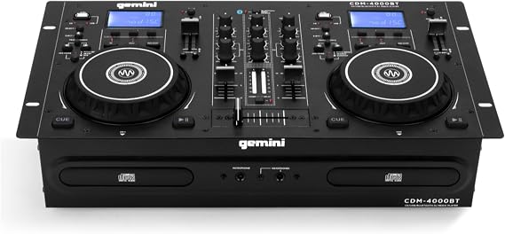 Gemini Standalone DJ CD Player & Mixer with Bluetooth (CDM-4000BT) | Standalone CD, USB & Bluetooth DJ player + mixer - dual jog wheels - dual 1/4" mic in - no laptop
