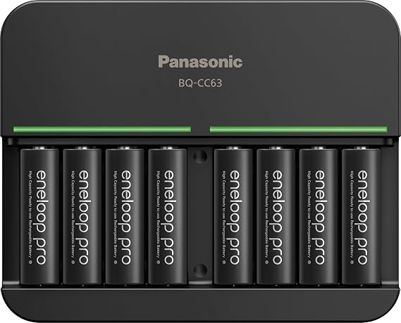 Panasonic K-KJ63KHA8BA Advanced eneloop pro 8-Position Rechargeable Battery 6-Hour Quick Charger with 8 LED Charge Indicator Lights with 8AA eneloop pro Batteries