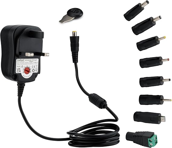 Universal Power Adapter, AC to DC Converter with 8 Tips, Multi Voltage Power Supply 3V–12V, 240V to 12V Adapter, Mains to Plug, Universal Charger for Electronics