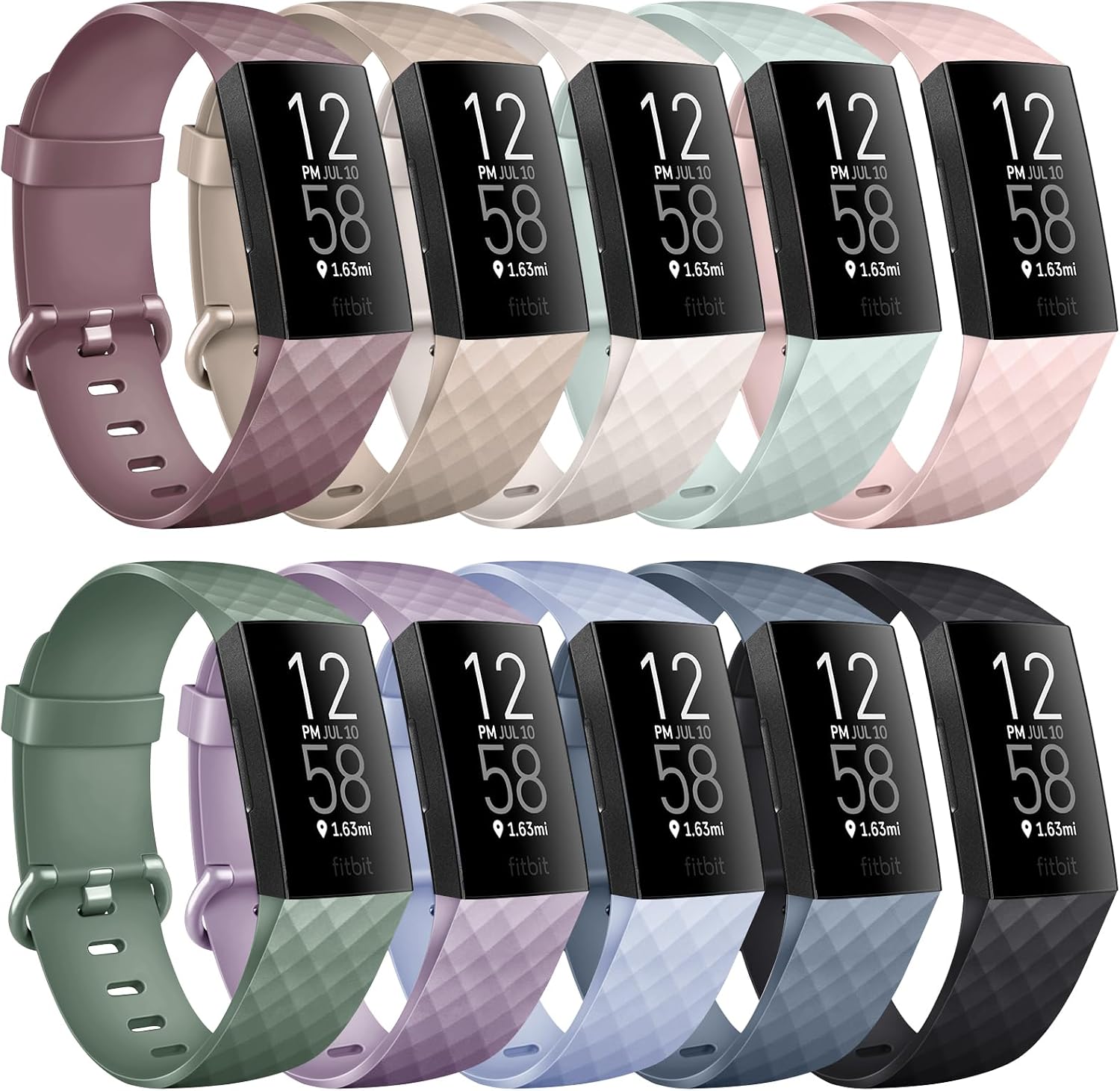 10 Pack] Soft Silicone Wristbands Compatible with Fitbit Charge 4 Bands, Sports Replacement Straps for Fitbit Charge 4  Fitbit Charge 3  Charge 3 SE Women Men Large, 10 Pack D