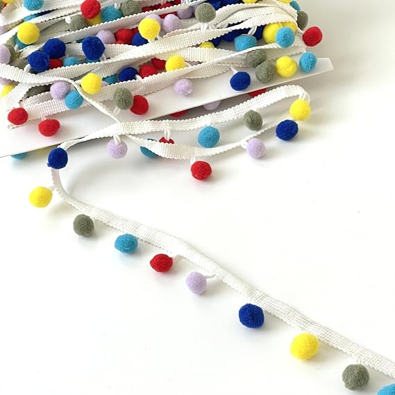 Colorful Pom Pom Trim - 1 Inch Width - 10 Yards per Pack - Ideal for Crafting and Sewing Projects