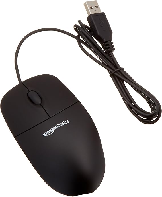 Amazon Basics 3-Button USB Wired Mouse (Black), 30-Pack