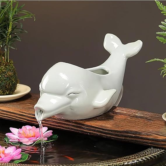 Pond Spitters for Small Ponds,Animal Pond Fountains,Ceramic Animal Pond Spitters,Outdoor Water Feature Statue,Fish Tank Automatic Circulation Water Landscaping(White,16x10x8cm)
