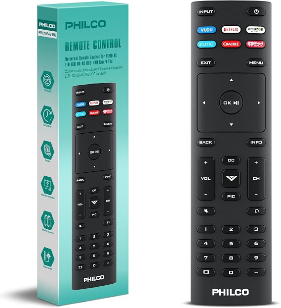 PHILCO Universal Remote Control for VIZIO Smart TV, XRT140 XRT136 XRT260 XRT270 Remote Replacement for All VIZIO tvs, Preprogrammed Remote Control with a Sleek & Durable Design