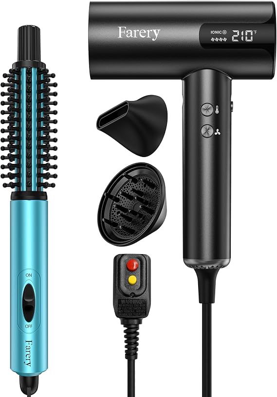 Farery Mini Thermal Brush 34 Inch & H8 Professional Ionic High Speed Hair Dryer
