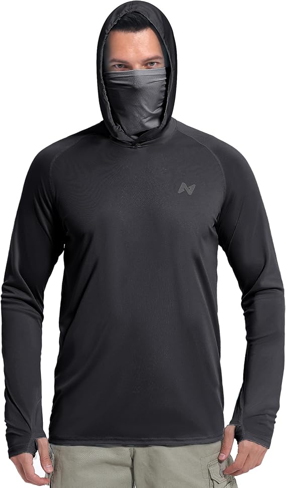 isnowood Mens UPF 50+ Sun Hoodie Long Sleeve Fishing Shirt with Face Mask