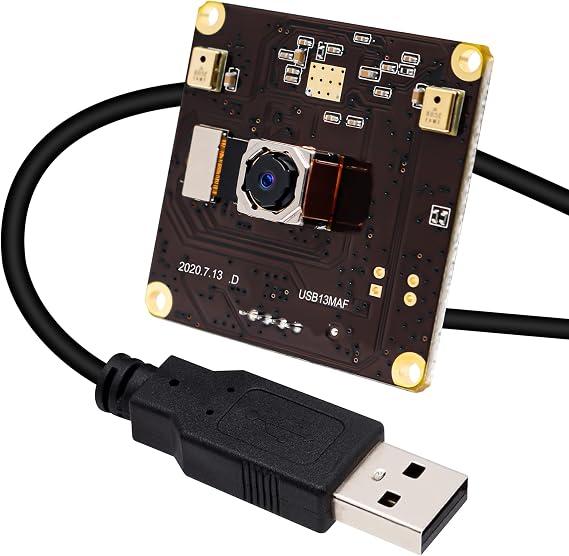 ELP 13mp Autofocus USB Camera Module with Microphone 75degree No Distortion Lens Mini UVC USB2.0 Video Audio Webcam Board IMX214 Free Driver Lightburn Camera for Computer, Raspberry Pi, Jetson Nano