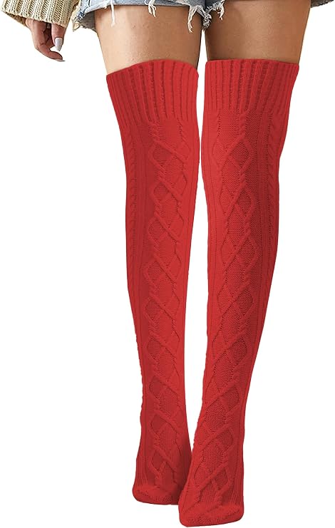 Buauty Women's Cable Knitted Boot Socks Extra Long Thigh High Winter Stockings Over Knee Leg Warmers