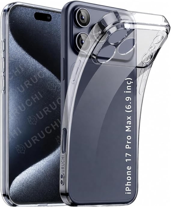URUCHI Crystal Şeffaf Kılıf iPhone 17 Pro Max için, [Sararma Önleyici] [Kamera Koruma] [Askeri Sınıf Düşme Testi] Şeffaf Şok Geçirmez Koruyucu Yumuşak Silikon İnce Kapak