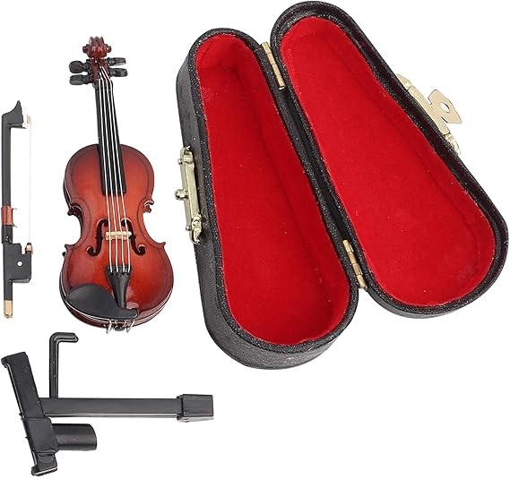 World Smalles Violin,Four Seasons Tiny Violin for Complainers,Miniature Model With Stand Case,Dollhouse Accessories,Mini Musical Instrument Decor