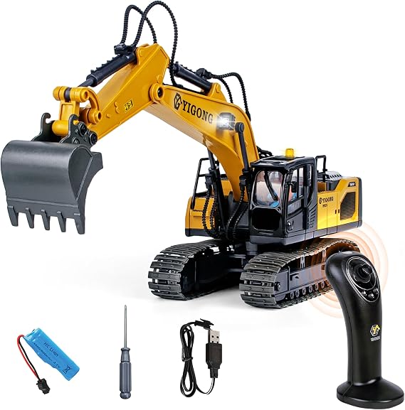 HI-REEKE RC Excavator, 11CH Remote Control Excavator Construction Vehicles Truck Toy for Teen