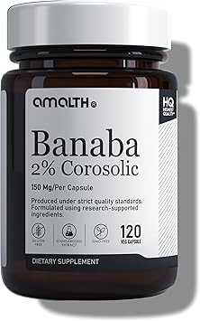 AMALTH Banaba Leaf Extract Capsules 150 mg | Corosolic Acid 2% Banaba Supplement | Lagerstroemia Speciosa Extract with Black Pepper Extract | Herbal Wellness Support | 120 Veg Capsules | Non-GMO