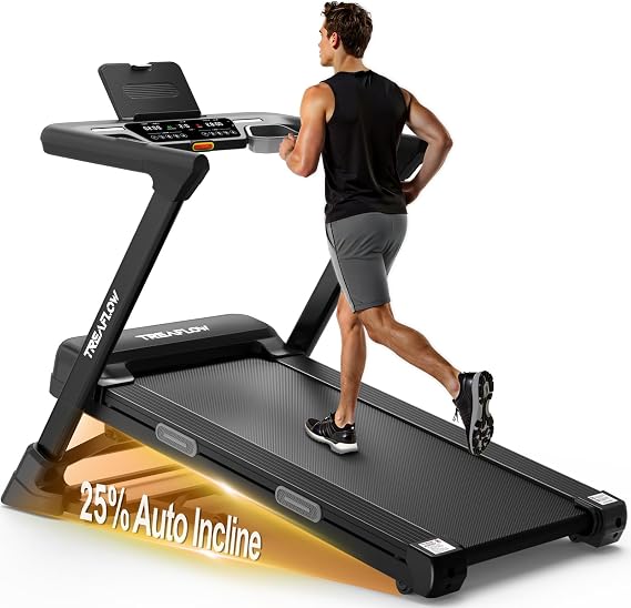 TREAFLOW Folding Treadmill with 25% Auto Incline, 3.5HP