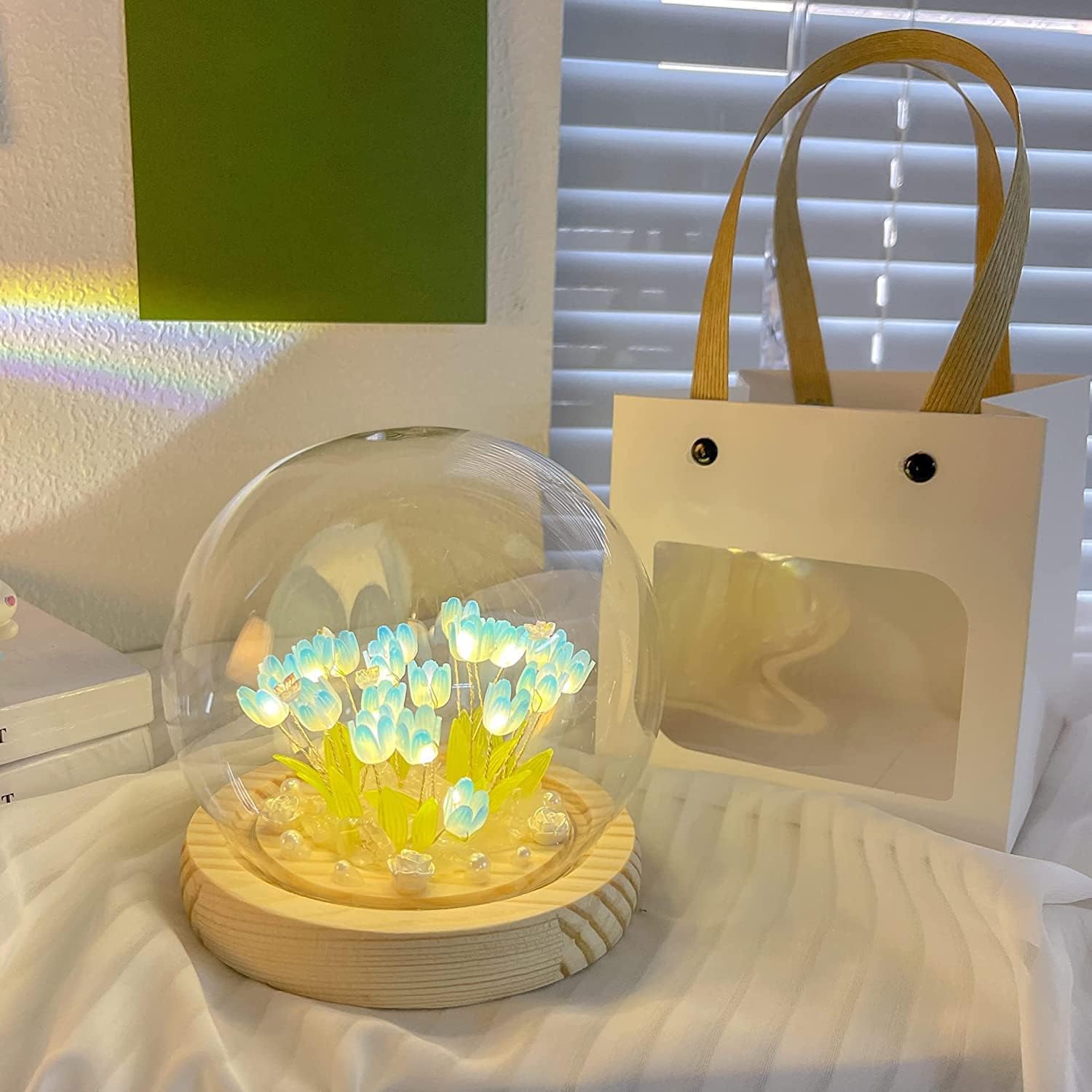 DIY Tulip Night Light LED Handmade Tulip Decoration Bedroom Sleep Light Atmosphere Simulation Flower Birthday Gift for Friends, Girls, FamilyBlue-13