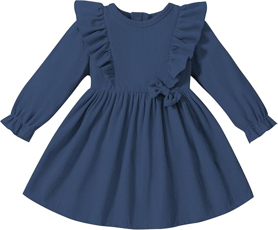 Toddler Baby Girls Long Sleeve Ruffle Corduroy Casual Dress
