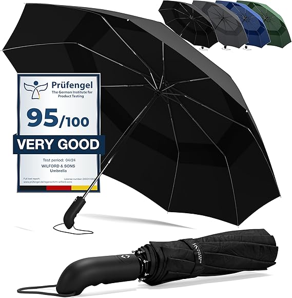 W&S Umbrella Windproof Strong Compact, Storm Proof Frame Auto Open Close