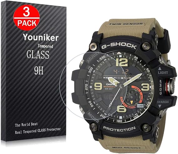 Youniker 3 Pack For Casio GG-1000 Screen Protector Tempered Glass For Casio Men's G Shock GG1000 Watch Screen Protector Foils Glass 9H Hardness 0.3MM Slim, Anti-Scratch, Anti-Fingerprint, Bubble Free 