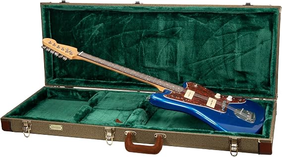 Crossrock Master Series Jazzmaster/Jaguar Style Electric Guitar Case | Olive Green Tweed Exterior, Re-Engineered Wooden Shell, Leather Handle(CRW720JMOG)