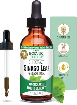 Botanic Choice Ginkgo Biloba Leaf Liquid Extract Alcohol Free, Gluten Free, Fast Acting Supplement Drops Easy to Use Dropper 1 Fluid Ounce