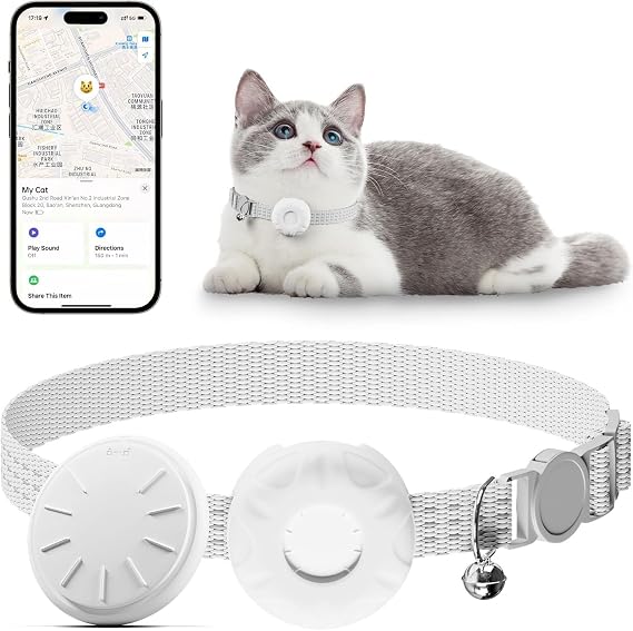 Cat Tracker Collar Compatible with Apple Find My(iOS Only),(White)