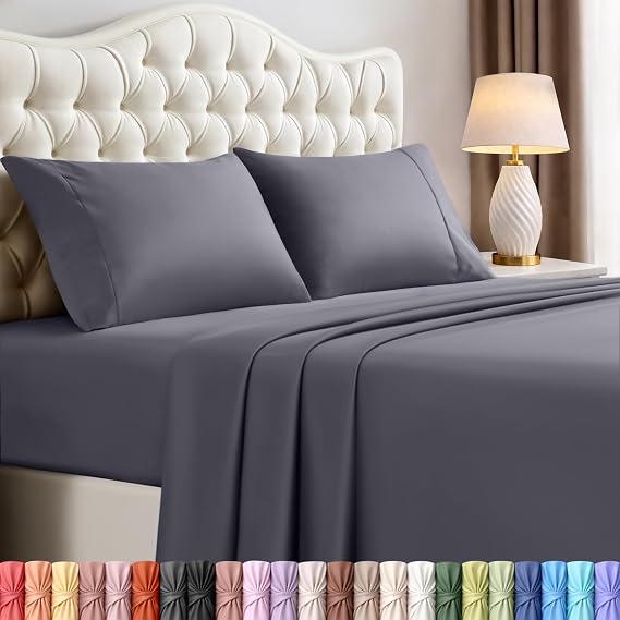 Utopia Bedding Queen Size Sheet Set 4 Piece Bed Sheets, Soft and Breathable Microfiber, Includes 1 Fitted Sheet, 1 Flat Sheet and 2 Pillowcases Oeko Tex Grey