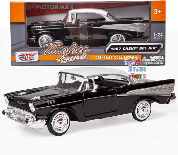 1957 Chevy Bel Air, Black - Motormax Premium American 73228 - 1/24 Scale Diecast Model Car for unisex-adult