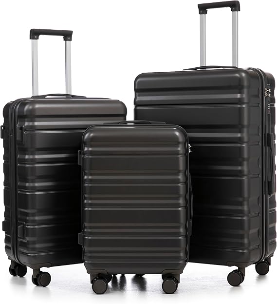 3 Luggage Sets, Expandable Hard Case Luggage with TSA Lock and Spinner Wheels, Lightweight Travel Set Durable ABS Shell, Elegant (Dark Gray, 20/24/28 inch)