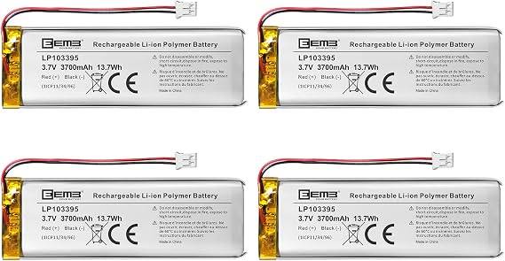 EEMB 3.7V 103395 3700mAh Lipo Battery Rechargeable JST 2.0mm, 4-Pack