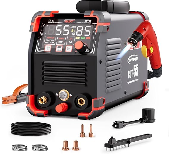 AWT Plasma Cutter,Large LED Display Cutter Machine 55Amps with Non-Touch Pilot Arc,110/220V Dual VoltagePlasma Cutting Machine,IGBT Inverter Air Sensor Technology&2T/4T,Max Cut 3/4"Plate/Mesh Cutting