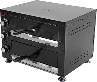 Commercial Pizza Oven, 2200W Double Countertop Pizza Oven, 2 Shelves Electric Pizza Oven with Time Control Knob and Temperature Control Knob for Baking Pizzas, Pretzels, Breads