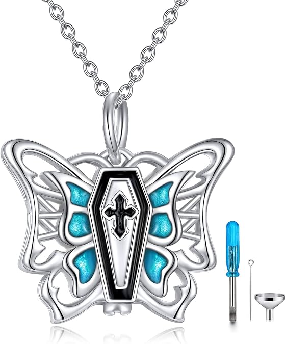 Butterfly Urn Necklace for Ashes for Women 925 Sterling Silver Cremation Jewelry Abalone/Zircon Memorial Jewelry Gift for Mother/Grandma/Daughter