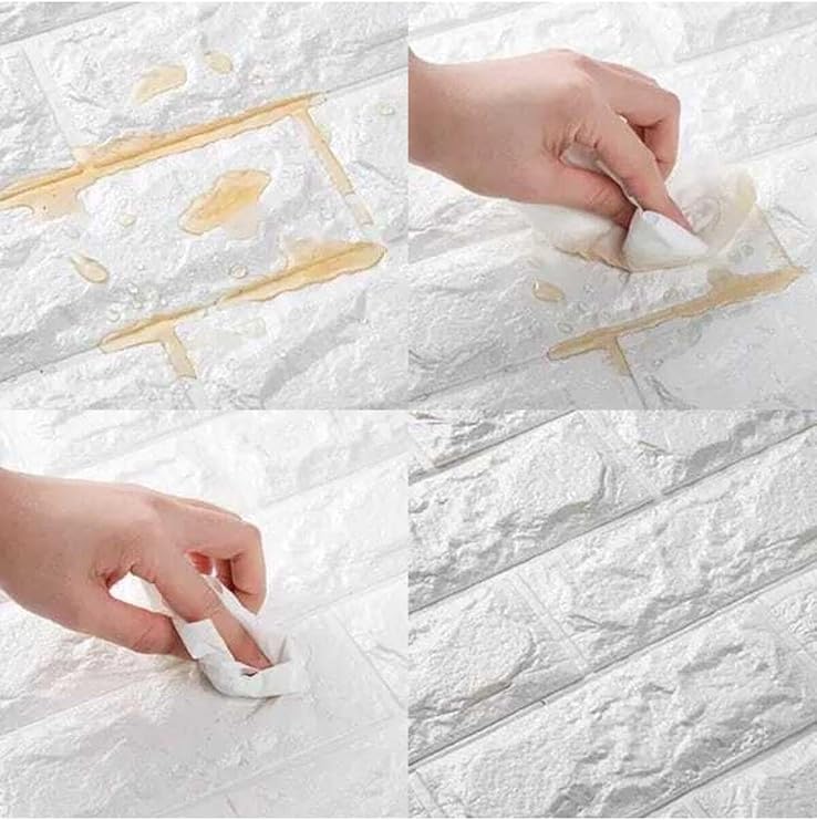 UKAB DEKOR Kendinden Yapışkanlı Köpük Esnek Taş Tuğla Desen Panel Duvar BEYAZ 50 x 30