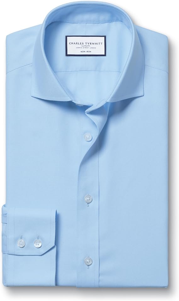 Charles Tyrwhitt Shirts for Men Twill Non-Iron Formal Dress Shirt Long Sleeve Cotton Shirt Extra Slim Fit Cutaway Collar