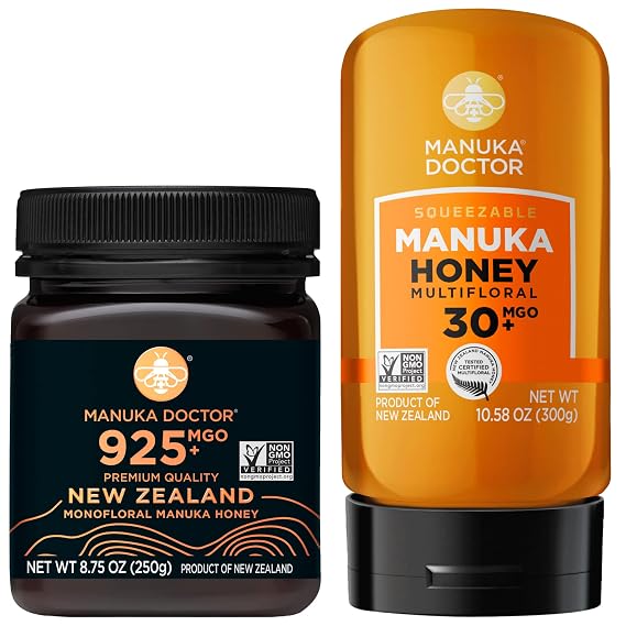 MANUKA DOCTOR - MGO 925+ Monofloral and MGO 30+ Multifloral SQUEEZY Manuka Honey Value Bundle, 100% Pure New Zealand Honey. Certified. RAW. Non-GMO
