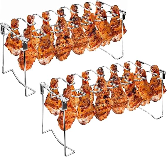Triceratops 2 Paket Izgara Rafı, Tavuk Bacağı ve Kanat Rafı, 14 Yuvalı Barbekü, Tavuk Baget Tutacağı, Paslanmaz Çelik Kavurma Standı Tütsüleme Izgarası, Fırın, Kömür Izgara için