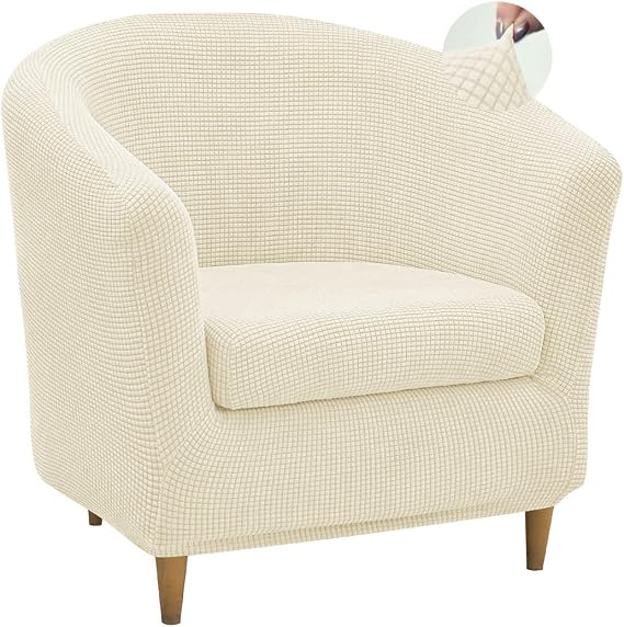2 Piece Club Chair Slipcover Stretch Barrel Chair Covers Slipcover Tub Chair Slipcovers Round Accent Armchair Covers Removable Couch Furniture Protector for Living Room Beige