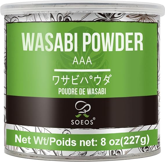 Soeos Premium Wasabi Powder 8oz (227g) - Gluten Free - No Preservative - Natural Horseradish Root Powder for Sushi, Sashimi & Japanese Seasoning