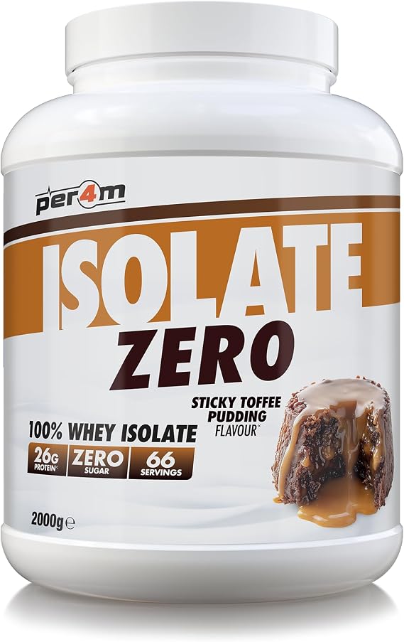 Per4m Isolate Zero Premium Whey Protein Powder | Superior Flavour Ultra Filtered + Amino Acids | Fast Absorbing Zero Sugar Gluten Free Shake for Lean Muscle & Recovery (2kg, Sticky Toffee Pudding)