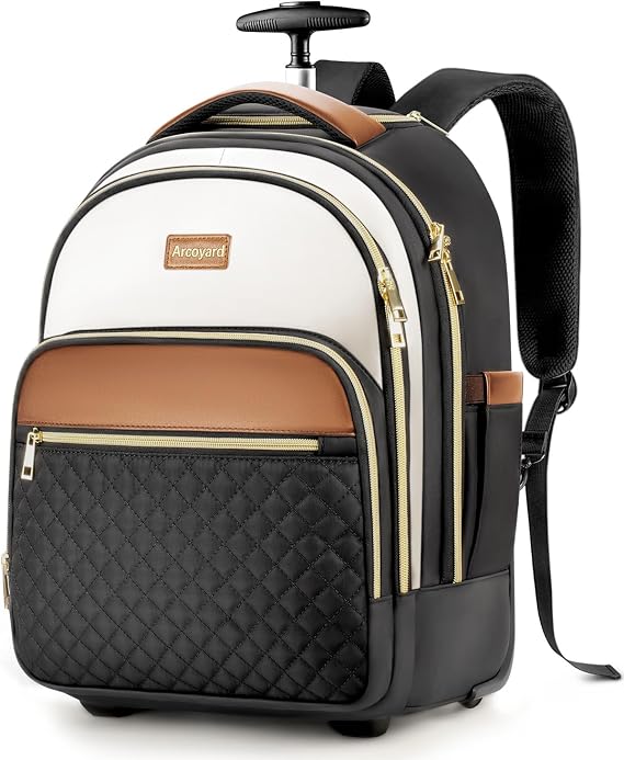Arcoyard Rolling Backpack for Women, 15.6 Inch Travel Backpack with Wheels