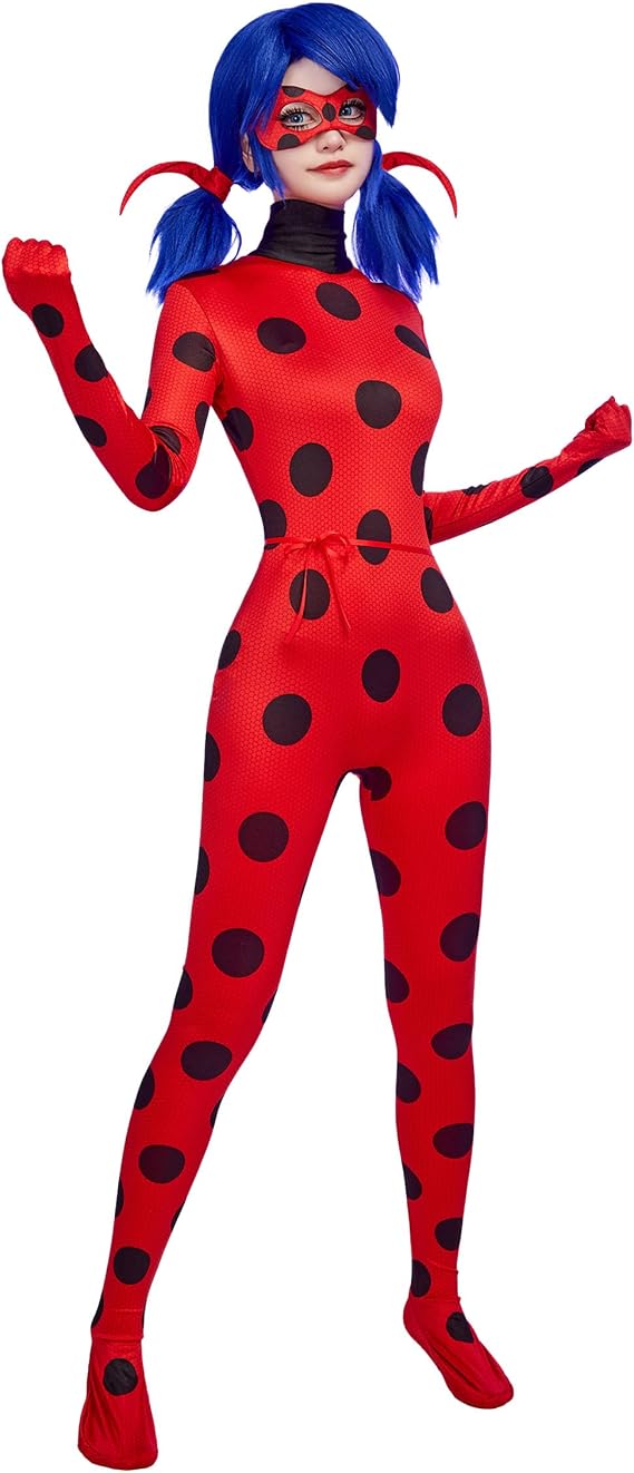 Micotaku レディース Miraculous Ladybug 公式ライセンスコスプレセット スクリーンプリント ジャンプスーツ アイマスク付き ヨーヨーバッグ