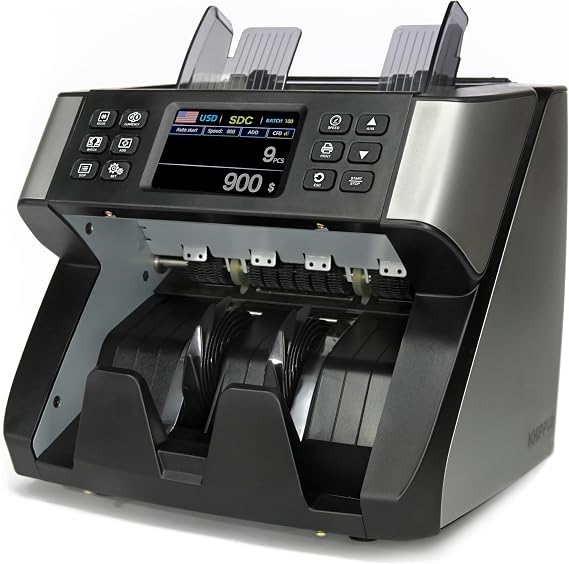 PRO-5500 Money Counter Machine, Mixed Bill Denomination, Professional Cash Counting, Counts and Add the Value of the Currency, Counterfeit Bill Detection