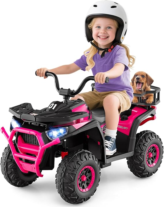 Costzon 4 Wheeler Kids ATV with LED Lights, Rear Storage Rack (Blue, 24V)