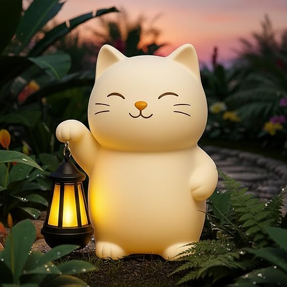 Solar Cat Garden Statue with Lantern Outdoor Cat Statue for Garden, Patio & Yard, Weatherproof Resin Figurine Lawn Ornament Garden Decor with Soft Solar Glow