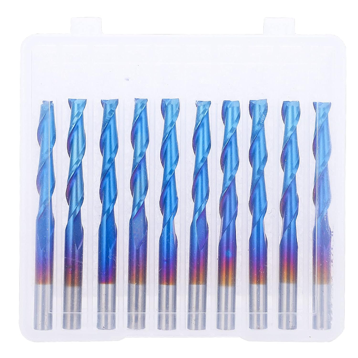 10Pcs Milling Cutter 2 - Flute Router Bit, Spiral Flat End Head with Blue Coating, Tungsten Steel 3.175x20mm, 2 - Flute Ball Nose End Mill for Engraving Curved Surface, Ideal for H
