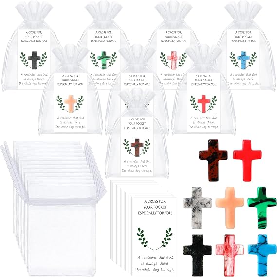 Tioncy 120 Pcs Pocket Hug Token Bulk Greeting Cards with Cross Crystal Stones Religious Keepsake Exchange Bookmarks for Friends Family Distance Social Relationship Gift (Cute Style,Classic Color)