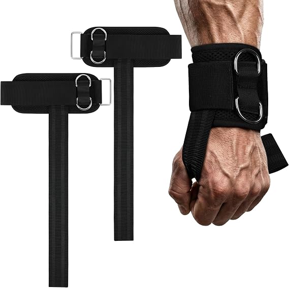 Weight Lifting Straps, Heavy Duty Gym Wrist Strap with D Ring, 10MM Neoprene Padding for Cable Machine Workout, Deadlift & Strength Training, Gym Accessories for Men and Women