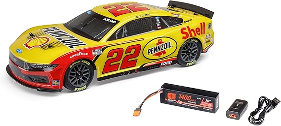 Losi 1/12 NASCAR RC Race Car Joey Logano No. 22 2025 Shell-Pennzoil Ford Mustang 2S AWD RTR Brushed On-Road Battery & Charger Included Yellow LOS1122522